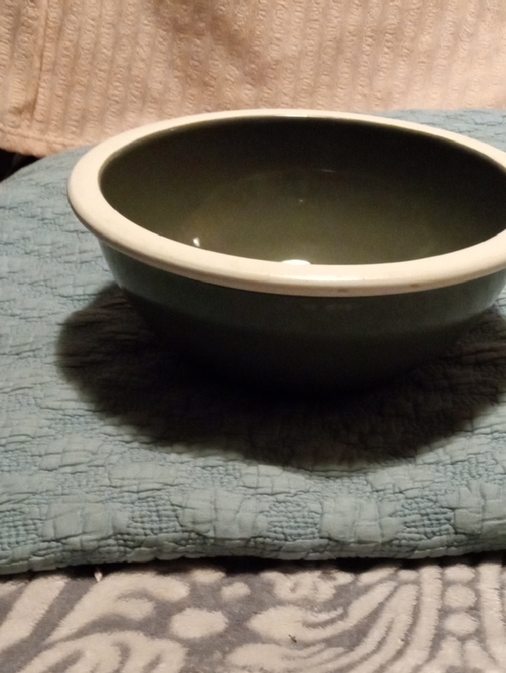 Pier 1 Green Ceramic Mixing Bowl with White Rim